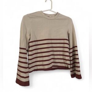 Marine Layer Womens Ivory Suri Striped Bell Sleeve Crew Neck Blouse Top Size S
